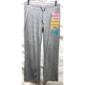 Juicy Couture Size Small Gray Velour Low Rise‎ Graphic Sweatpants Unfinished Hem